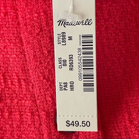 MADEWELL NWT TEXTURE & THREAD BUTTON FRONT TOP RED ORANGE MEDIUM - Picture 6 of 10